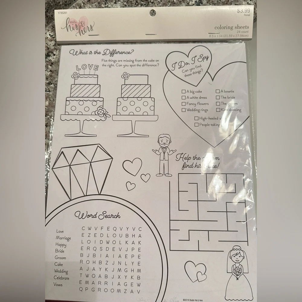 Wedding Activity Coloring Sheets